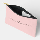 Blush Pink Modernes Chic Script Personalisiert Zubehörtasche (Offen)