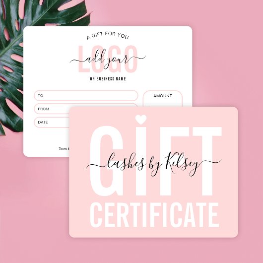 Blush Pink Modernes Logo Schönheitssalon Gutschein Karte