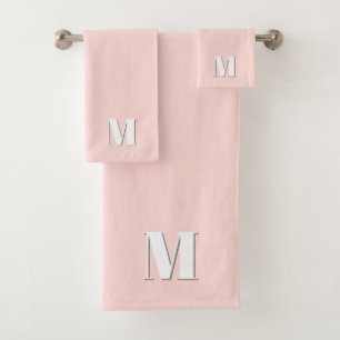 Blush Pink Modernes Retro Monogramm Badhandtuch Set