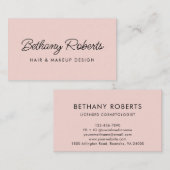 Blush Pink Modernes Script Haar und Makeup Visitenkarte (Vorne/Hinten)