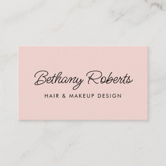 Blush Pink Modernes Script Haar und Makeup Visitenkarte (Vorderseite)