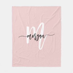 Blush Pink Modernes Script Name Girl Monogram Fleecedecke