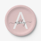 Blush Pink Modernes Script Name Girl Monogram Pappteller (Vorderseite)