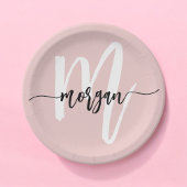 Blush Pink Modernes Script Name Girl Monogram Pappteller