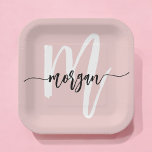 Blush Pink Modernes Script Name Girl Monogram Pappteller<br><div class="desc">Fügen Sie Ihrer Feier eine personalisierte Touch mit unseren Tellern zu Blush Pink Modern Script Girly Monogram Name Paper. Diese stilvollen Teller sind mit einem rosa Hintergrund und einem modernen Script-Monogramm ausgestattet und eignen sich somit hervorragend zum Geburtstag, Brautparty oder besondere Anlass. Sie sind aus robustem, hochwertigem Papier gefertigt und...</div>