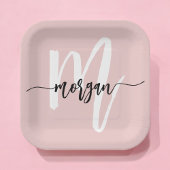 Blush Pink Modernes Script Name Girl Monogram Pappteller