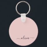 Blush Pink Modernes Script Name Girl Monogram Schlüsselanhänger<br><div class="desc">Die Keychains (Key Chain) des Monogrammes sind schwarz und rot. Das macht den perfekten 16 Geburtstag,  Hochzeit,  Brautparty,  Jubiläum,  Babydusche oder Junggeselinnen-Abschied Geschenk für jemanden,  der Lieben glamourösen Luxus und schicke Stile.</div>