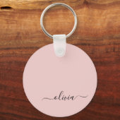 Blush Pink Modernes Script Name Girl Monogram Schlüsselanhänger (Vorderseite)