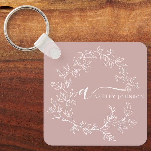 Blush Pink Modernes Script Name Girl Monogram Schlüsselanhänger (Vorderseite)