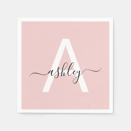 Blush Pink Modernes Script Name Girl Monogram Serviette (Vorderseite)