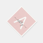 Blush Pink Modernes Script Name Girl Monogram Serviette (Ecke)