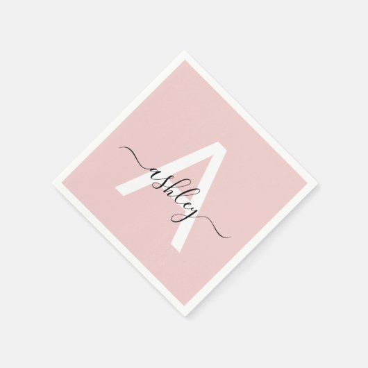 Blush Pink Modernes Script Name Girl Monogram Serviette (Ecke)