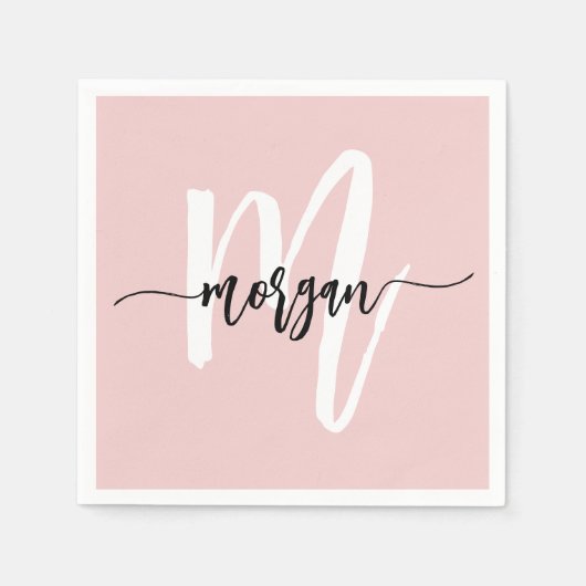 Blush Pink Modernes Script Name Girl Monogram Serviette (Vorderseite)