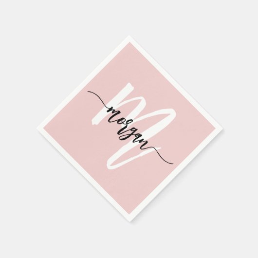 Blush Pink Modernes Script Name Girl Monogram Serviette (Ecke)
