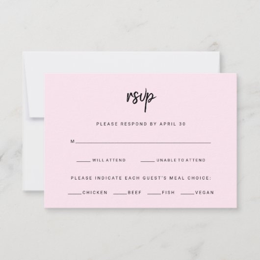 Blush Pink Modernes Skript | Wahl zum Hochzeitsess RSVP Karte (Vorderseite)