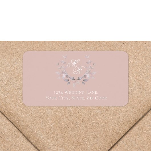 Blush Pink Monogram Botanical Return Address Adressaufkleber