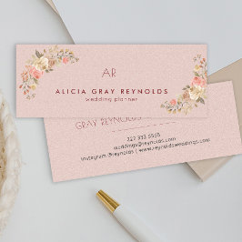 Blush Pink Monogram Elegant Floral Wedding Planner Mini Visitenkarte