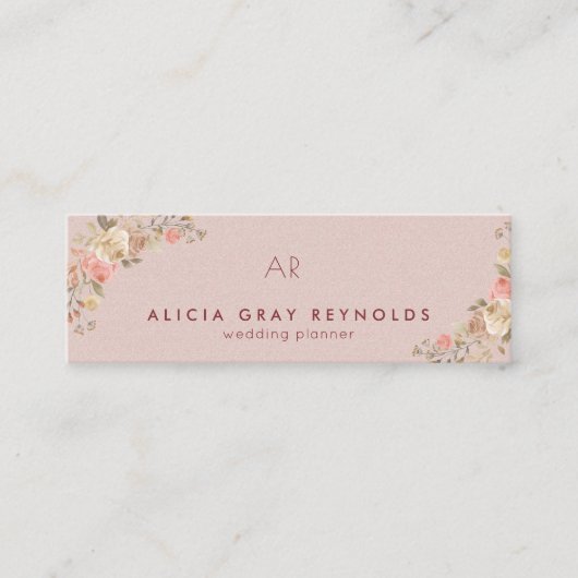 Blush Pink Monogram Elegant Floral Wedding Planner Mini Visitenkarte (Vorderseite)