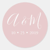 Blush Pink Monogram Elegante Hochzeit Runder Aufkleber (Vorderseite)