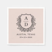 Blush Pink Monogram Floral Wedding Wappen Serviette (Vorderseite)