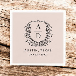 Blush Pink Monogram Floral Wedding Wappen Serviette