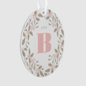 Blush Pink Monogram Holly Wreath Wedding Photo Ornament (Vorderseite)