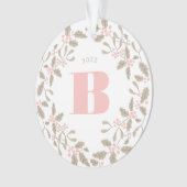 Blush Pink Monogram Holly Wreath Wedding Photo Ornament (Vorderseite)
