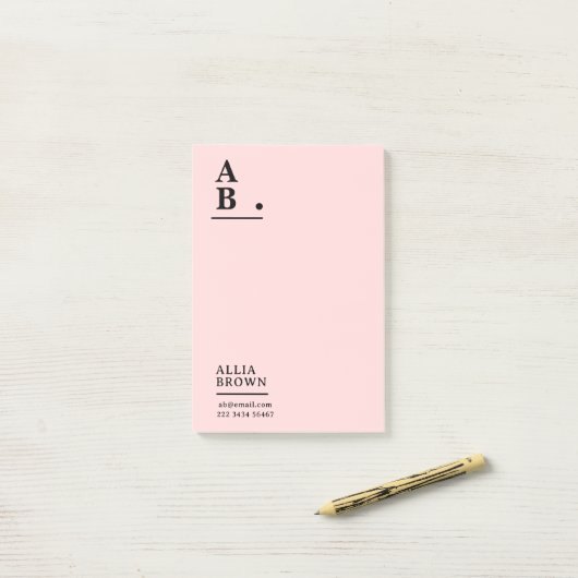 Blush Pink Monogram Modern Design Post-it Klebezettel (Auf Schreibtisch)