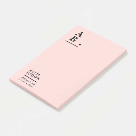 Blush Pink Monogram Modern Design Post-it Klebezettel (angewinkelt)