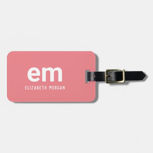 Blush Pink Monogram Name Modern Elegant Gepäckanhänger (Vorderseite horizontal)