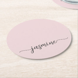 Blush Pink Monogram Name Script Chic Signature Runder Pappuntersetzer