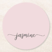 Blush Pink Monogram Name Script Chic Signature Runder Pappuntersetzer (Vorderseite)