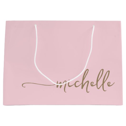 Blush Pink Monogram Name Script Gold Kalligrafie Große Geschenktüte (Vorderseite)