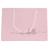 Blush Pink Monogram Name Script Gold Kalligrafie Große Geschenktüte (Vorderseite)