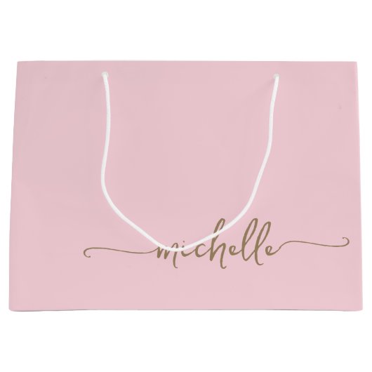 Blush Pink Monogram Name Script Gold Kalligrafie Große Geschenktüte (Vorderseite)
