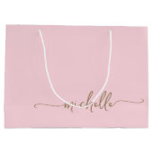 Blush Pink Monogram Name Script Gold Kalligrafie Große Geschenktüte (Rückseite)