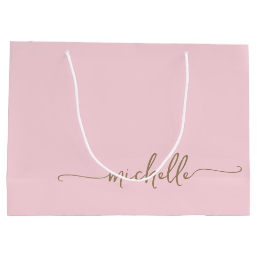 Blush Pink Monogram Name Script Gold Kalligrafie Große Geschenktüte (Rückseite)