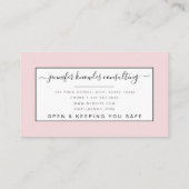 Blush Pink Monogram Script Minimal Open Covid Visitenkarte (Rückseite)
