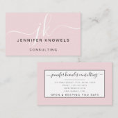 Blush Pink Monogram Script Minimal Open Covid Visitenkarte (Vorne/Hinten)