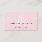 Blush Pink Monogram Script Minimal Open Covid Visitenkarte (Vorderseite)
