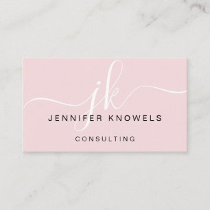 Blush Pink Monogram Script Minimal Open Covid Visitenkarte