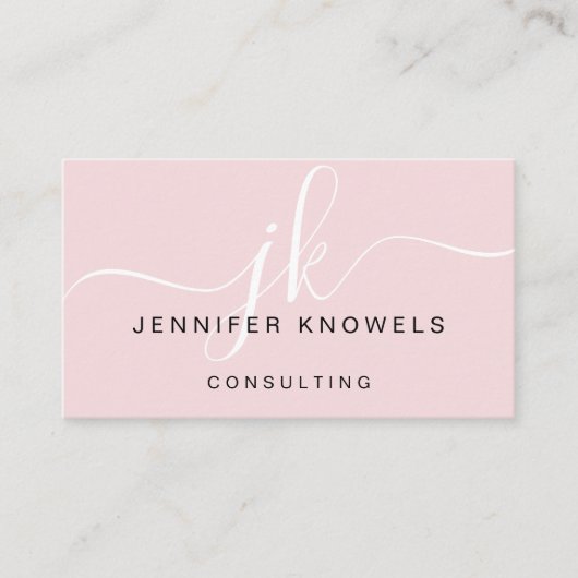 Blush Pink Monogram Script Minimal Open Covid Visitenkarte (Vorderseite)