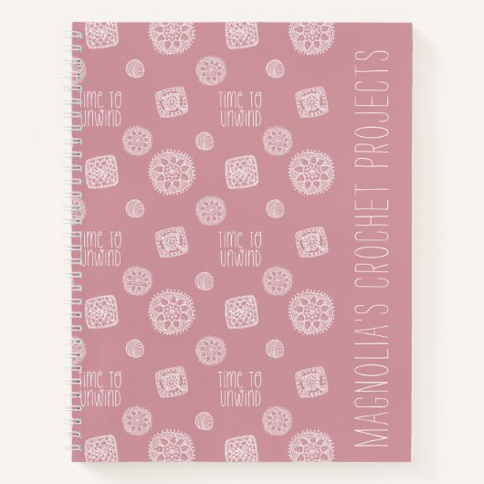 Blush Pink Monogram Time to Unwind Crochet Notizblock (Vorderseite)