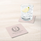 Blush Pink Monogram Wedding Floral Wappen Elegant Rechteckiger Pappuntersetzer (Vor Ort)