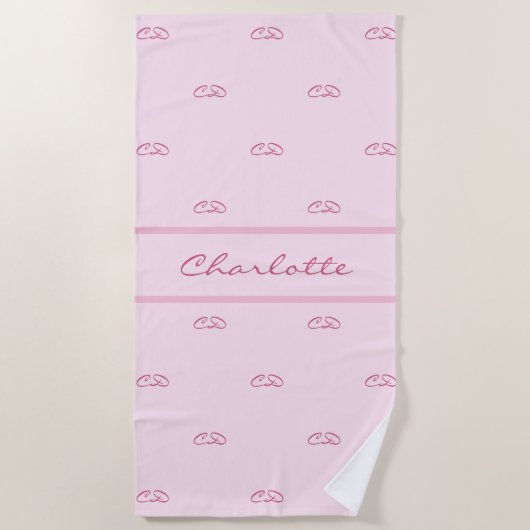 Blush-Pink-Monogramm-Initialnamen Strandtuch (Vorderseite)