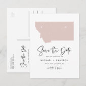 Blush Pink Montana Karte Modern Script Save the Da (Vorne/Hinten)
