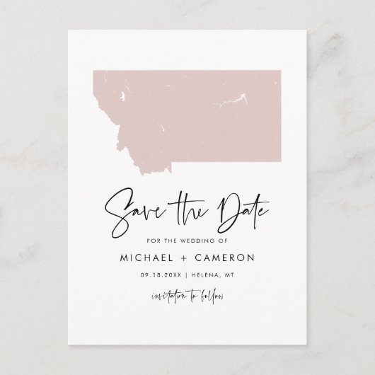 Blush Pink Montana Karte Modern Script Save the Da (Vorderseite)