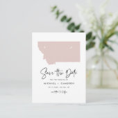 Blush Pink Montana Karte Modern Script Save the Da (Stehend Vorderseite)