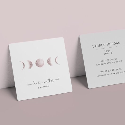 Blush Pink Moon Phasen Yoga Studio Business Card Quadratische Visitenkarte