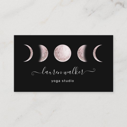 Blush Pink Moon Phasen Yoga Studio Business Card Visitenkarte (Vorderseite)